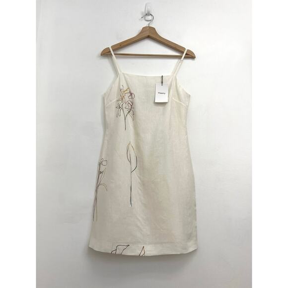 NWT Theory IWG Weekend Square Neck Nature Linen Print Resort Mini Dress - Size 4 - Picture 13 of 13